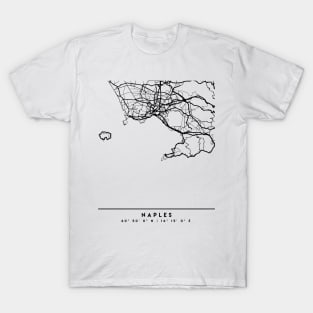 NAPLES ITALY BLACK CITY STREET MAP ART T-Shirt